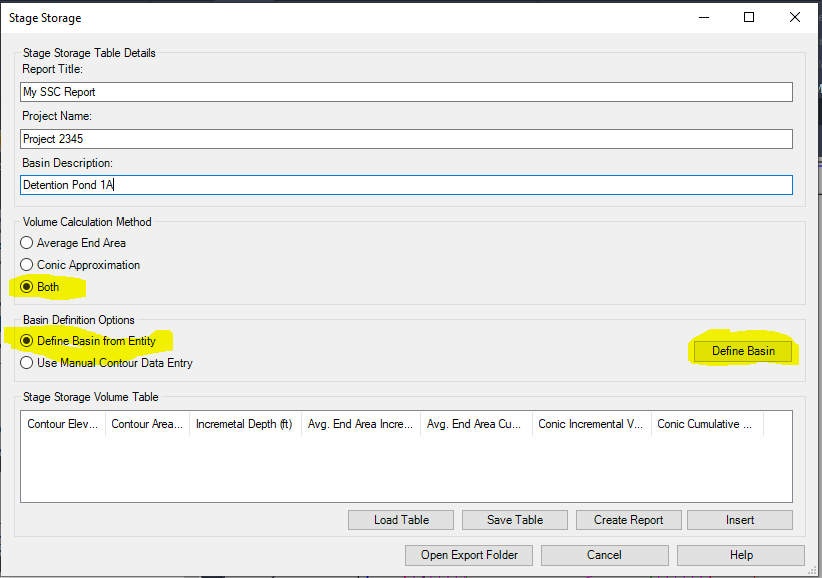 Civil 3D - Stage Storage Report