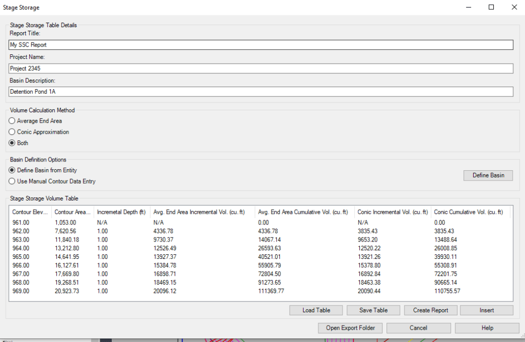 Civil 3D - Stage Storage Table