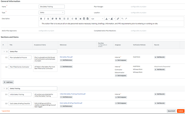 Procore Action Plan Template