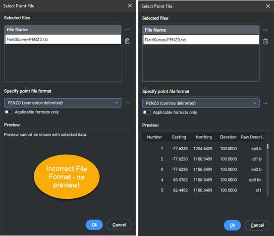 Select Point File dialog box