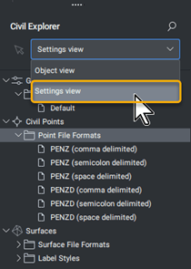 Civil Explorer - Settings View