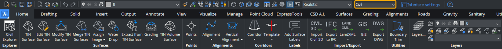 BricsCAD Home tab