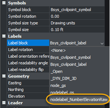 BricsCAD Properties panel - Labels option