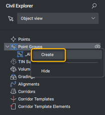 BricsCAD Civil Explorer panel