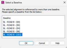 Select a Baseline dialog
