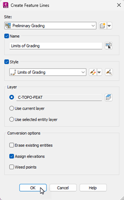 Create Feature Lines dialog