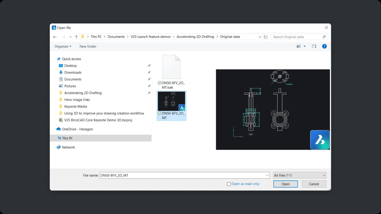 BricsCAD v25: File Open dialog