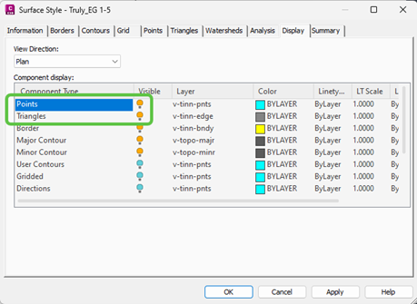 Civil 3D Surface Style dialog