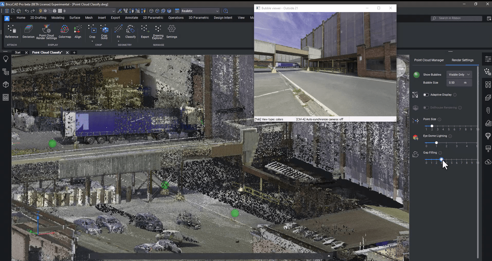 BricsCAD v25: Point cloud rendering modes