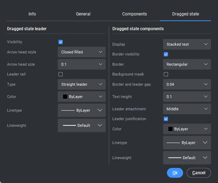 Dragged State tab of the Label Style Editor: BricsCAD v25