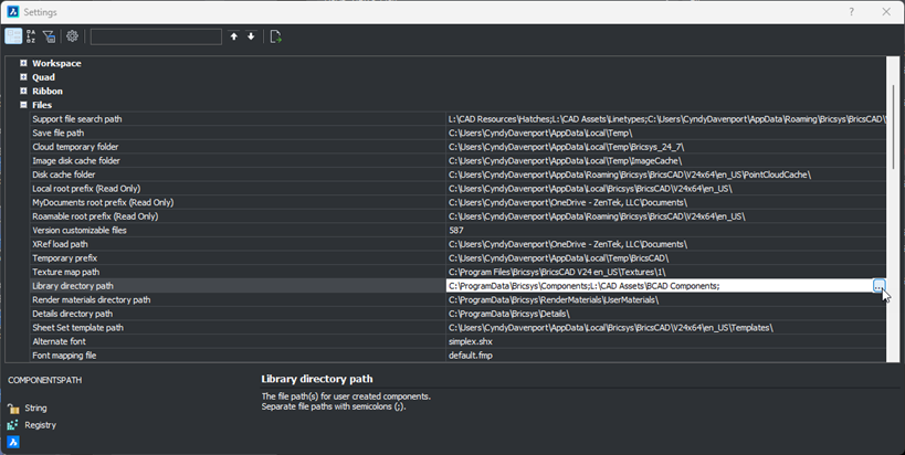 BricsCAD BIM: Library Settings Dialog Box