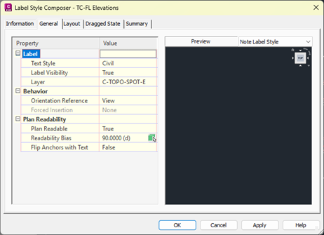 Civil 3D Label Style Composer General tab
