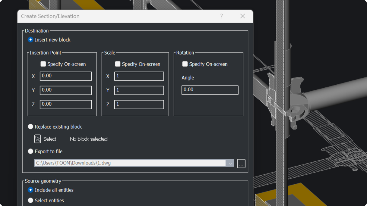 Block creation from section plane