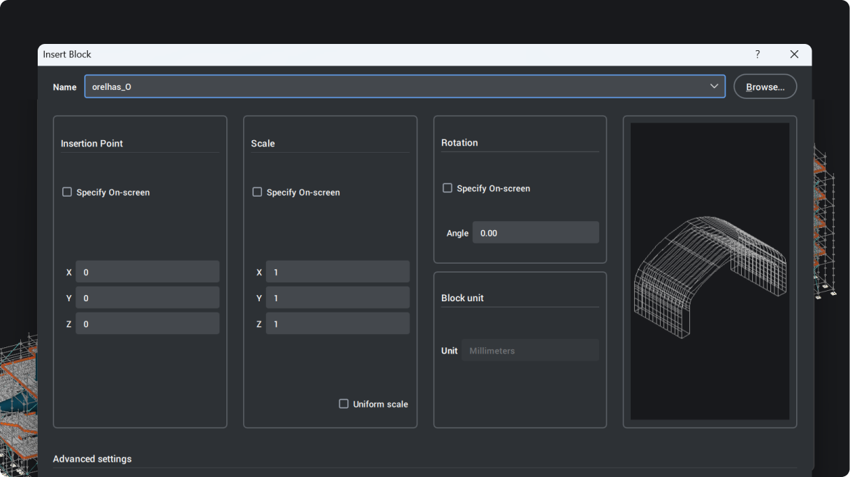 Insert menu standardized for block types