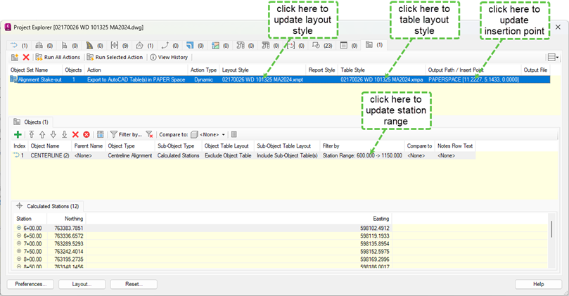 Object Set Item Output Options dialog
