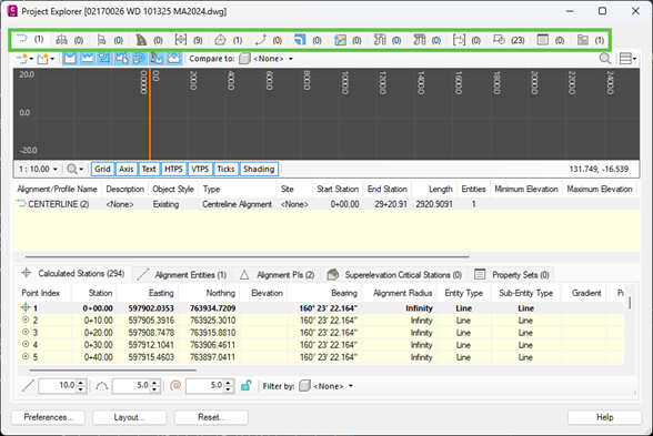 Civil 3D: Project Explorer dialog