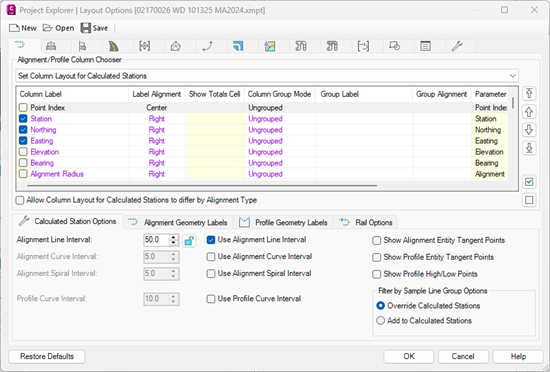 Layout Options dialog