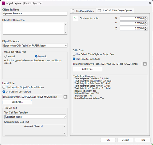 Create Object Set dialog