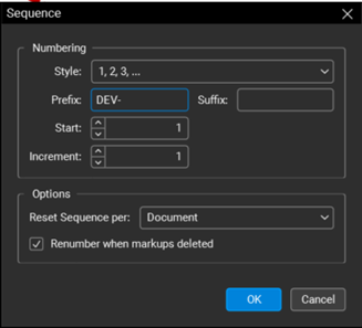 Bluebeam Sequence Dialog