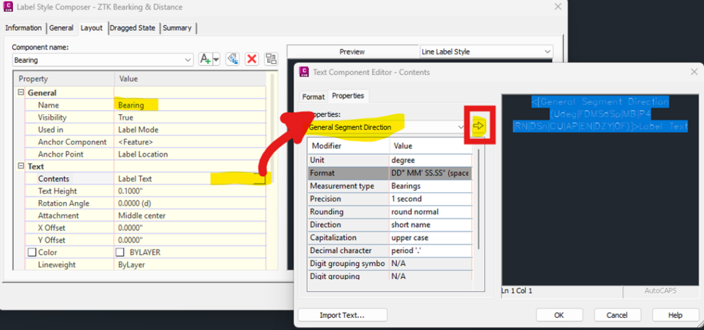 Label Style Composer > Layout tab > Text Component Editor