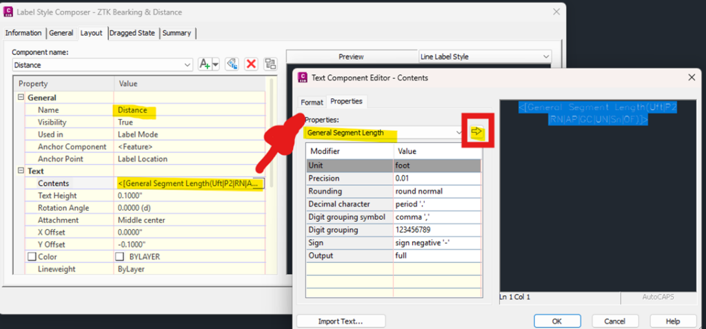 Label Style Composer > Layout tab > Text Component Editor