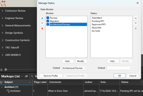 Bluebeam Revu: Manage Statuses