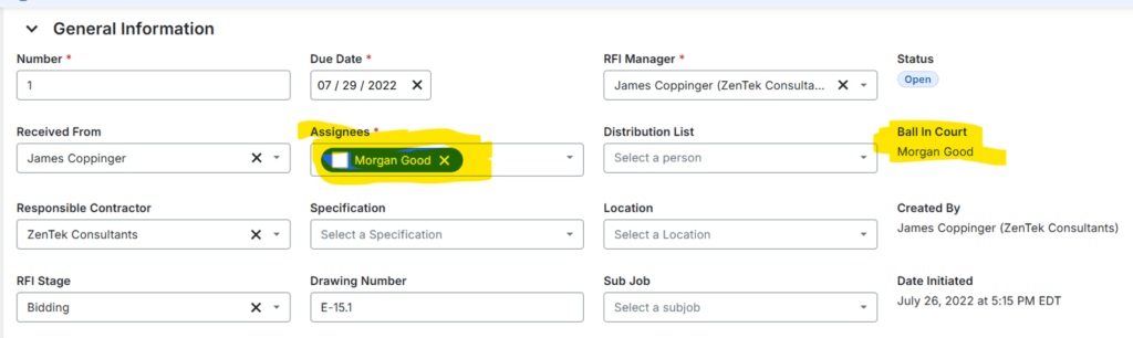 Setting the RFI Distribution List on Procore