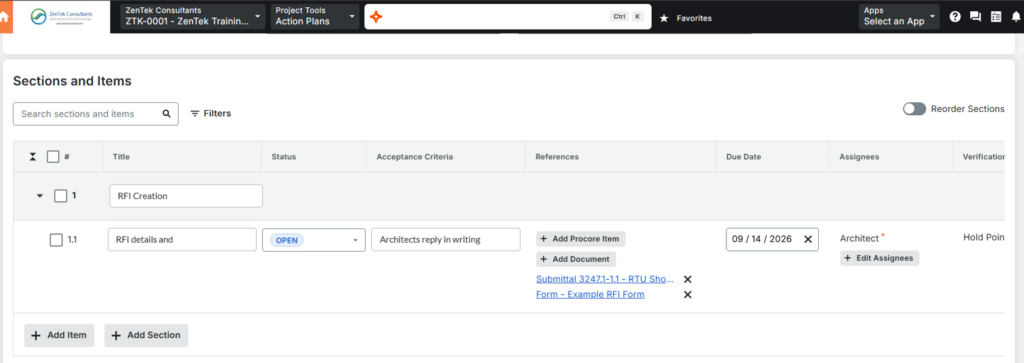 Procore Action Plans