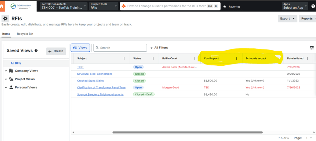 Procore Managing RFIs - Flagging Items